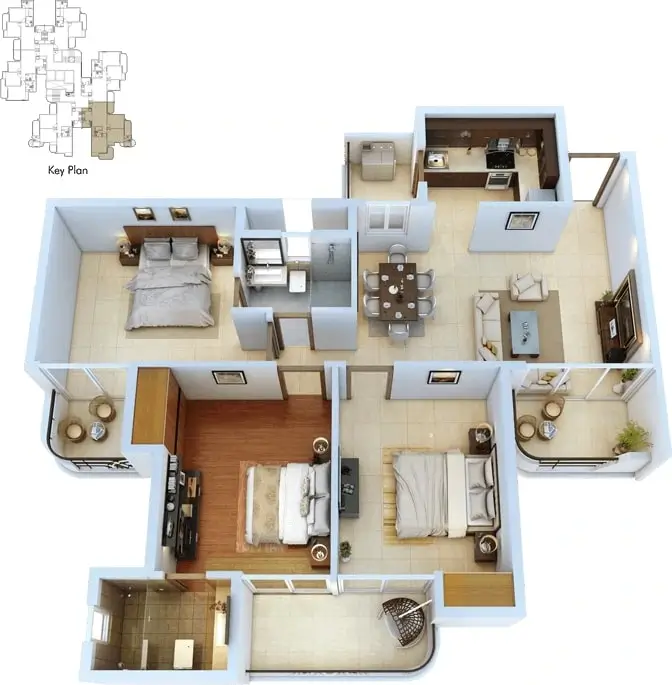 3bhk-2toilets-isometric-view